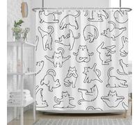 Ttincceer Cortina de Ducha de Gato Abstracto para baño 150x200cm Lindas líneas de Dibujos Animados Yoga Gatos Cortina de baño Divertido Animal Mascota Simple Cortinas de Ducha Lavable