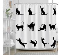 Ttincceer Cortina de Ducha de Gato Negro 183x183cm Divertida Mascota Gatito acción Cortina de baño poliéster Abstracto Dibujos Animados Animal Gato Cortinas de Ducha para baño con Ganchos