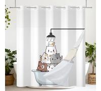 Ttincceer Cortina de Ducha sin Ganchos, con broches en el Forro, diseño de Gatito Adorable, Doble Capa, Decorativa para baño, con Malla Transparente, Moderna, Impermeable para niños 180x218cm
