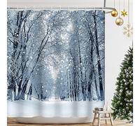 Ttincceer Cortina de Ducha Winter Snow de 180x180cm con diseño 3D de Bosque y árboles nevados Incluye Ganchos Impermeable Decorativa para bañera Lavable