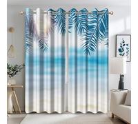 Ttincceer Cortina Junto al mar para Dormitorio océano Tropical Hawaii Cortinas Opacas para Ventana Playa Hojas de Palma habitación oscurecimiento Cortinas con Aislamiento térmico 2 Paneles 117x183cm