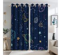 Ttincceer Cortinas de blackout marino con temática de estrellas y planetas de dibujos animados para habitación infantil, cortinas espaciales con ojales para dormitorio, decoración de habitación de
