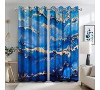 Ttincceer Cortinas opacas de mármol azul para dormitorio, 117 x 183 cm, con textura abstracta de roca azul degradado, cortinas de oscurecimiento de habitación, arte moderno, bloqueo de luz