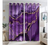 Ttincceer Cortinas opacas de mármol morado de 117 x 229 cm para dormitorio, cortinas opacas de lujo morado oscuro con textura dorada, cortinas de oscurecimiento de habitación, arte abstracto moderno,