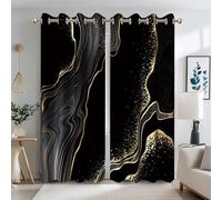 Ttincceer Cortinas opacas de mármol negro de 117 x 183 cm para dormitorio, con textura abstracta de mármol gris dorado, oscurecimiento de habitación, arte moderno