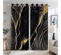 Ttincceer Cortinas opacas de mármol negro de 117 x 229 cm para dormitorio, lujosas, textura fluida, color negro y dorado, cortinas de oscurecimiento de habitación, arte abstracto moderno, cortinas de