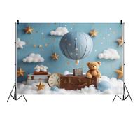 Ttincceer Espacio Exterior cumpleaños telón de Fondo para fotografía 2.2x1.5m Universo Cielo Azul Nube Blanca Baby Shower Foto Fondo Juguete Oso Caja de Madera niño 1er cumpleaños Fiesta decoración