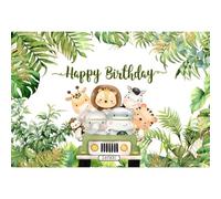 Ttincceer Feliz cumpleaños telón de Fondo 2.2x1.5m Animales de la Selva Safari Fondo de Hoja de Palma camión de Dibujos Animados león Elefante hipopótamo fotografía telón de Fondo
