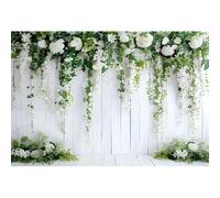 Ttincceer Fondo de Boda de Flores Blancas 3x2.5m Tablón Blanco Retro con Hojas Verdes Fondo de Ducha Nupcial Floral Fiesta de cumpleaños de niña Retrato Postre Pastel Decoración de Mesa Accesorios