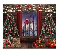 Ttincceer Fondo Fiesta navideña 3.5x2.5m para fotografía Suelo de Madera Retro árbol de Navidad Baby Shower Fondo fotográfico Cielo Estrellado decoración de Fiesta de Año Nuevo Pancarta