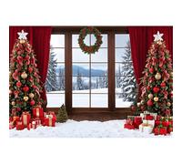 Ttincceer Fondo navideño 4.5x3m con Escena Invernal de Ventana Francesa Nevada, árbol de Navidad de Lujo Fondo fotográfico de Nochevieja, Paisaje de Bosque de pinos nevado