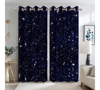 Ttincceer Galaxy Starry Night Blackout Cortinas para Niños Dormitorio Azul Oscuro Exterior Universo Espacio Oscurecimiento Ventana Cortinas Bloqueo de Calor 2 Paneles 117 x 183 cm
