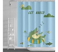 Ttincceer Lindo cocodrilo Cortina de Ducha 180x200cm Dibujos Animados Verde Animal monopatín Cortina de baño Hierba Abstracta Mariposa Cortinas de Ducha Impermeable bañera Cortina