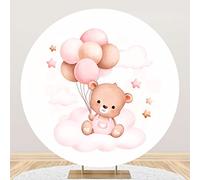 Ttincceer Lindo Oso telón de Fondo 200cm bebé Oso con Globo Baby Shower fotografía Fondo Rosa Nubes Estrellas Fondo de cumpleaños Fiesta de cumpleaños decoración Banner