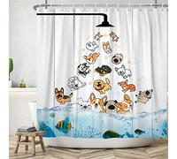 Ttincceer Lindo Perro Cortina de Ducha 152x183cm Dibujos Animados Cachorro Animal patrón Conjunto de Cortina de Ducha para niños niños decoración de baño Feliz Cachorro natación pez Cortina de baño