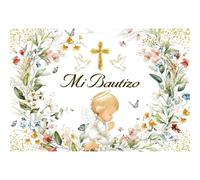 Ttincceer Mi Bautizo Telón de Fondo 150x120cm Ángel Bebé Oración Cruz Dorada Fotografía Fondo Abstracto Paloma Blanca Flores Coloridas Fotografía Telón de Fondo Bebé Bautismo Fiesta Banner