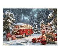 Ttincceer Navidad telón de Fondo para fotografía 3.5x2.5m Santa Parada aquí Snowland Rojo autobús año Nuevo Foto Fondo Pesado Nieve Pino bosques Rojo Bola de Navidad decoración Retrato Foto Prop