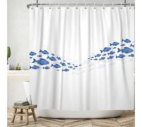 Ttincceer pez Cortina de Ducha Conjunto Azul de Dibujos Animados pequeño pez Moderno Cortina de baño Animal Marino Simple Cortina de Ducha 180x200cm Impermeable bañera Cortina con Gancho