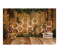 Ttincceer Tablón de Madera Hojas Telón de Fondo Marco de Madera Colmena Girasol Piso Retro Fondo de Fiesta de Boda Planta Verde en el Tablero Telones de Fondo Decoración Banner 2.2x1.5m