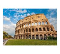 Ttincceer Telón de Fondo Antiguo Coliseo Romano 1.8x1.2m Famoso Italia Monumentos Edificio Ruinas Fondo Cielo Azul Nubes Blancas Césped Viaje Fotografía Telón de Fondo Cabina de Fotos Prop