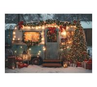 Ttincceer Tema de Navidad Telón de Fondo 2.5x1.8m Noche de Nieve Camión Retro con Decoración Brillante Baby Shower Fotografía Fondo Autobús de Navidad Restaurante Estaca de Madera Vinilo Blanco