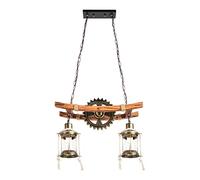 TTISJHK Lámpara colgante vintage de madera, diseño industrial retro, lámpara colgante con 2 llamas, lámpara de techo E27 estilo industrial, lámpara de techo para salón, dormitorio, cocina, cafetería y