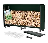 TTL Commerce Garden - Estantería para leña 200 x 36 x 116cm, para exterior e interior, hasta 400 kg, lona de protección resistente a la intemperie, marco de tubos de metal de acero, soporte de madera