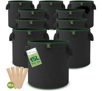 TTL Garden 10 x 15 L Pflanzsack de tela no tejida - Juego de 10 bolsas de 15 litros de 300 g/m² de fieltro y tela no tejida, para balcón, terraza, invernadero y jardín