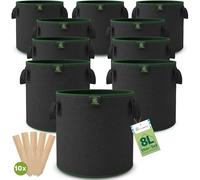TTL Garden 10 x 8L Pflanzsack de tela no tejida - Juego de 10 bolsas de 8 litros de 300 g/m² de fieltro y tela no tejida, para balcón, terraza, invernadero y jardín