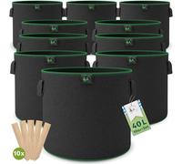 TTL GARDEN 10x 40L Bolsa para Plantas de Tela no Tejida - Juego de 10 Bolsas de 40 litros de 300 g/m² de Fieltro y Tela no Tejida - Maceta para Plantas, Bolsa de Cultivo para balcón, terraza