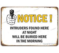 Ttmost Señal de advertencia, con texto en inglés "Notice Intruders Found Here At Night Will Be Buried Here In The Morning", placa rústica para decoración de pared, 20,3 x 30,5 cm