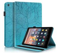 TTNAO Funda para Amazon Fire HD 10 Tablet 10.1" (2017 Release) Cuero PU Premium Carcasa Activación/suspensión automática Ranuras Diseño，Anti-rasguños Case, Arbol de la Vida Azul