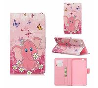 TTNAO Funda para Huawei Mediapad T3 7 inchCuero PU Premium Carcasa Activación/suspensión automática Ranuras Diseño，Anti-rasguños Case,Mariposa Elefante Rosa