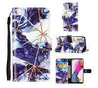 TTNAO Funda para Motorola Moto G Stylus 2021 Cartera Tapa Ranura patrón Cuero PU Carcasa Función Soporte Absorción Golpes Case+1*Protector de Pantalla(Costuras mármol Azul Oscuro)