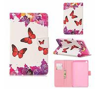 TTNAO Funda para Xiaomi Mi Pad 4 Xiaomi SpareCuero PU Premium Carcasa Activación/suspensión automática Ranuras Diseño，Anti-rasguños Case,Tres Mariposas Rojas y Negras