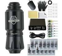 TTOOGO Kit de lápiz de tatuaje para el sombreado de forro: kit de máquina de tatuaje rotativo completo con mini bolígrafo, fuente de alimentación, pedal de pie, 20 cartuchos, tinta de 7 colores,Negro