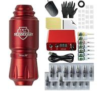 TTOOGO Kit de lápiz de tatuaje para el sombreado de forro: kit de máquina de tatuaje rotativo completo con mini bolígrafo, fuente de alimentación, pedal de pie, 20 cartuchos, tinta de 7 colores,Rojo