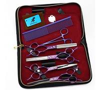 TTOOGO Kit de tijeras de aseo morado para perros de 6.5 pulgadas - tijeras de acero de 4 piezas de 9Cr con tijeras rectas, curvas, de chonker y adelgazamiento