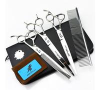TTOOGO Kit de tijeras para perros plateados de 8.0 pulgadas 3pcs de cabello para mascotas corte de corte rectas cizallas de adelgazamiento con peine con peine,Thin