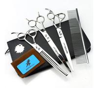 TTOOGO Kit de tijeras para perros plateados de 8.0 pulgadas 3pcs de cabello para mascotas corte de corte rectas cizallas de adelgazamiento con peine con peine,Wide