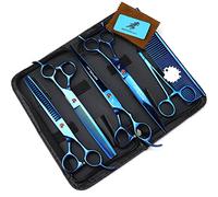 TTOOGO Set de tijeras de preparación para perros profesional de 4 piezas, kit de cizallas de acero de acero de 6.0 "y 7.5" con dos cizallas rectas, curvas y de adelgazamiento,Azul