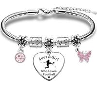 TTOVEN Regalos de fútbol para niñas, pulsera con texto en inglés "Just A Girl Who Loves", gran regalo para una chica a la que le gusta el deporte de fútbol, regalos de cumpleaños para niñas de fútbol
