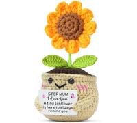 TTOVEN Regalos para madrastra, hecho a mano, con girasol, ganchillo positivo para madrastra, cumpleaños de hija e hijo, un pequeño girasol está aquí para recordarte siempre