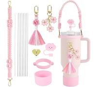 TTPSRY 12 Piezas Set Pajitas Reutilizables Acero Inoxidable Trébol Borla Colgante Vaso Termo Botella Agua Portátil Correa Transporte