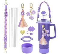 TTPSRY 12 Piezas Set Pajitas Reutilizables Acero Inoxidable Trébol Borla Colgante Vaso Termo Botella Agua Portátil Correa Transporte