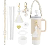 TTPSRY 12 Piezas Set Pajitas Reutilizables Acero Inoxidable Trébol Borla Colgante Vaso Termo Botella Agua Portátil Correa Transporte