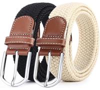 TTPSRY 2 Cinturones Trenzados Elásticos Hebilla Metálica Acabado Cuero Ajustables Complemento Masculino Estilo Casual