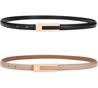 TTPSRY 2 Piezas Cinturón de Mujer Clásica Fino Cinturón Ajustable Cinturón de Cintura con Hebilla de Metal Belt para el Vestido de las Señoras Jeans Suéter(Negro + Caqui)