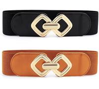 TTPSRY 2 Piezas Cinturon Mujer Elástico Ancho Cinturones de Mujer Anchos con Hebilla de Metal Retro Señoras de Cintura Elástica
