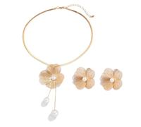 TTPSRY 2 Piezas Conjunto Floral Collar Pendientes Perla Artificial Cobre Elegante Joyería Mujer Adorno Cuello Gargantilla Delicada